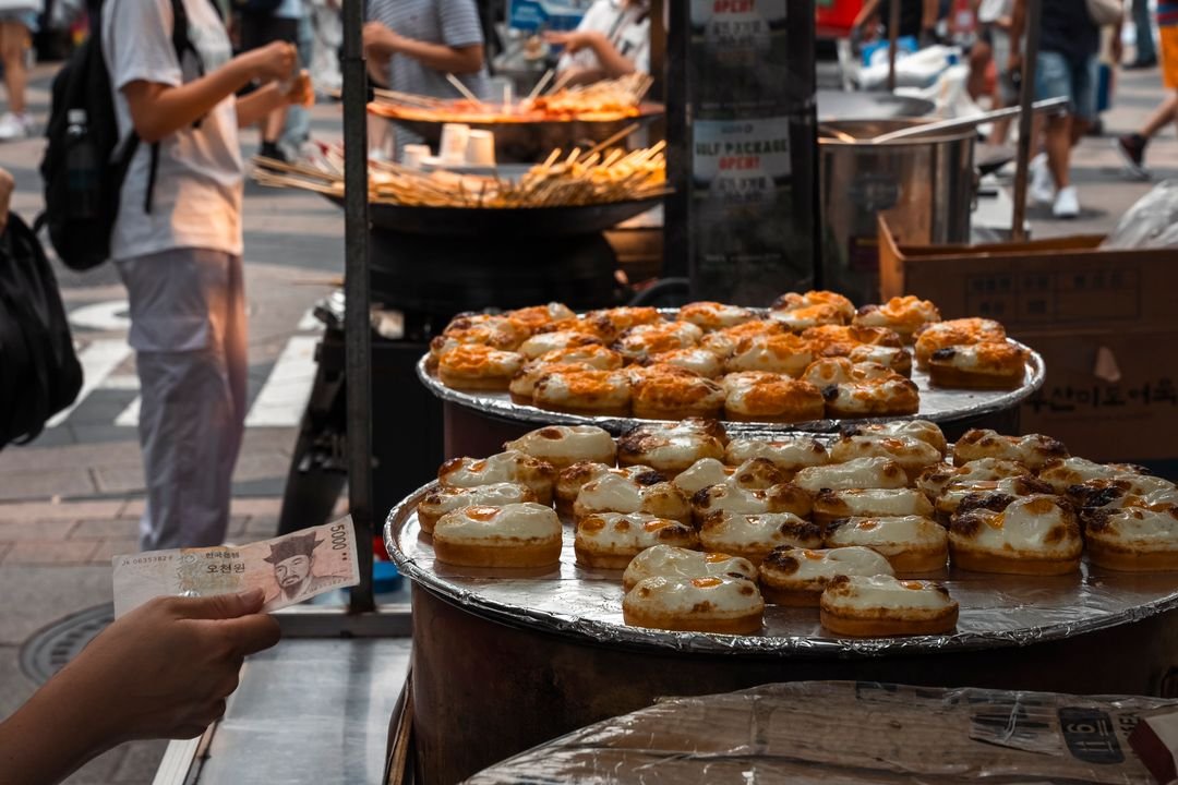 Tray of golden Korean street-style egg bread pastries